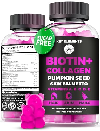 Hair Skin and Nails 10000mcg Gummies & Collagen Gummies - Biotin Vitamins for Hair Growth Pumpkin...