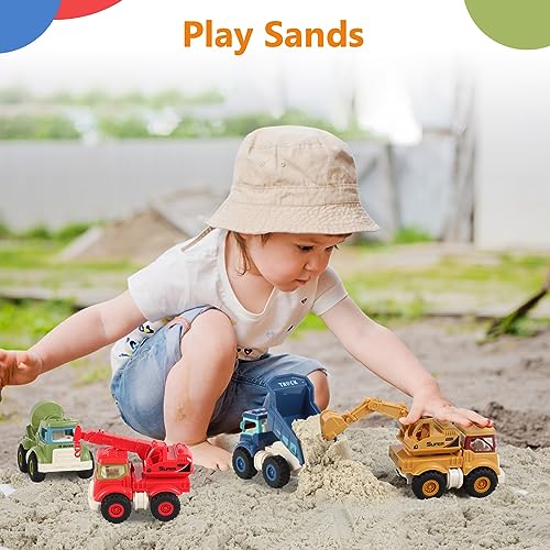 Construction Truck Toys Set for Kids 2-5, Excavator Dump Crane Mixer 4-Pack