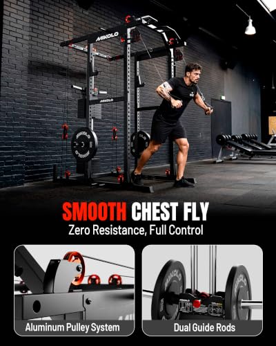 Image of Mikolo K6 2.0 Power Cage, Power Rack with Cable Crossover System, 2000LBS Squat Rack with LAT Pull Down System, Functional Trainer with Aluminum Pulley System for Home Gym