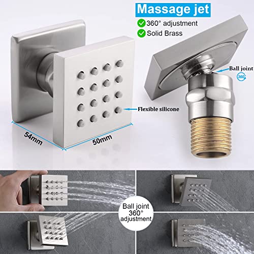 Enga Brushed Nickel Shower System With Body Spray Jets, Wall Mount 12 Inch Led Rain Shower Head Push Button Diverter Shower Fixtures, All Functions Can Run At Once #TOP4