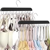 2 Pack Bra Hangers for Closet Organizer, Round Rectangle Bra Organizer with 40 Stainless Steel Hooks, Wooden Tank Top Hanger, Closet Organizers and Storage for Bras Camis Belts Ties, Black Hanger