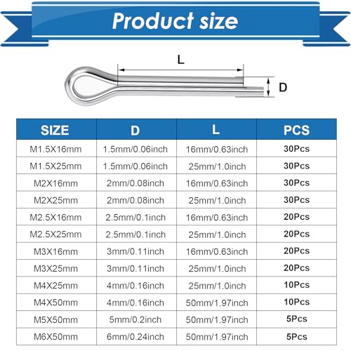 Image of 230Pcs Cotter Pin Assortment Kit - 304 Stainless Steel 12 Sizes Cotter Pin Set for Hitch Pin Lock Systems