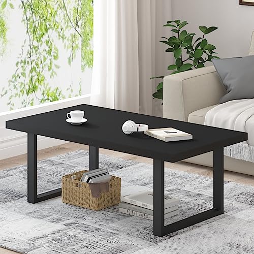 IBF Table Basse Salon Bois et Métal Industrielle Moderne Table Rectangulaire Minimaliste Vintage pour Chambre Chêne Noir 120 x 60 x 46,5 cm