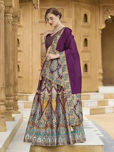 Image of PURVAJA Women's Jacquard Semi-Stitched Lehenga choli