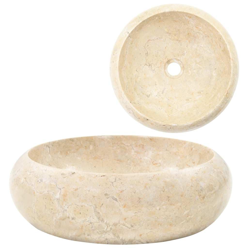 vidaXL Round Marble Sink - 40cm - Cream