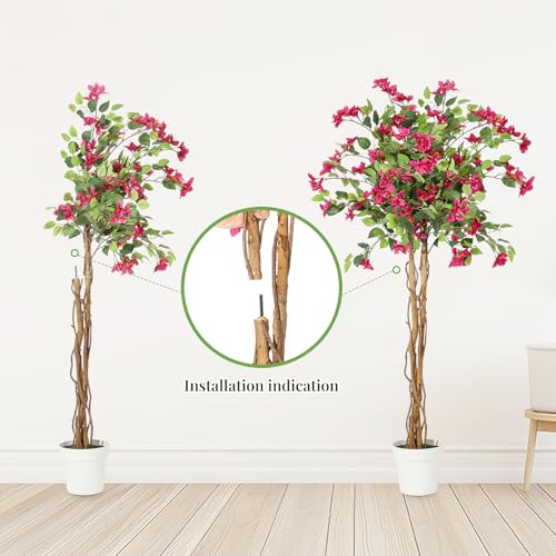 GarveeHome 5FT Artificial Bougainvillea Tree, Tall Potted Artificial Plants Indoor, Faux Tree with Wood Trunk and Pink Flowers for Outdoor