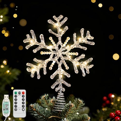 Lewondr Weihnachtsbaumspitze Schneeflocke, 12,2'' Glitzernde Epoxid...