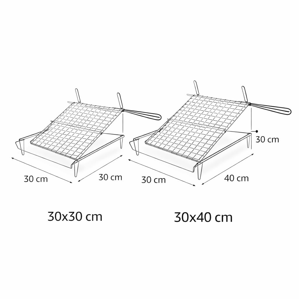 Generico Graticola Ribaltabile per Barbecue 30x30 / 30x40 cm – Griglia BBQ per Bistecche e Carne, Doppia Rete Bloccaggio Sicuro, Ideale per Barbecue a Carbonella (30x40 cm)