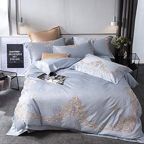 RONGXIE embroidery frame stripes Egyptian cotton 4PCS bedding sets duvet cover flat sheet pillowcase set light green bedsheet