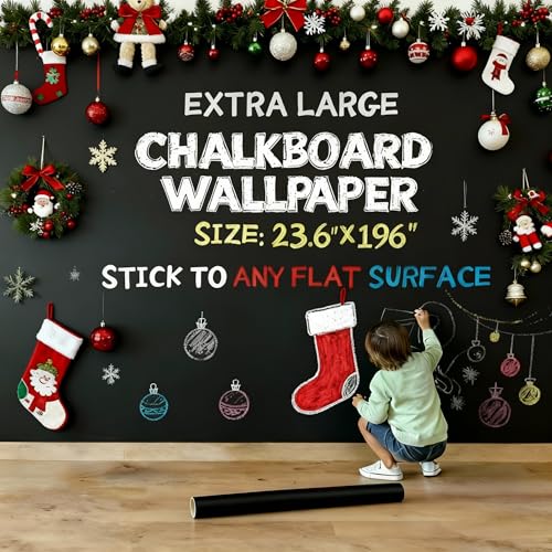Oxdigi Chalkboard Wallpaper Peel and Stick 23.6x 196in, Extra Large Blackboard for Wall, Chalk Board for Kids Room, Easy Self Adhesive Chalkboard Contact Paper, Removable, Thick 0.3mm CPP Material