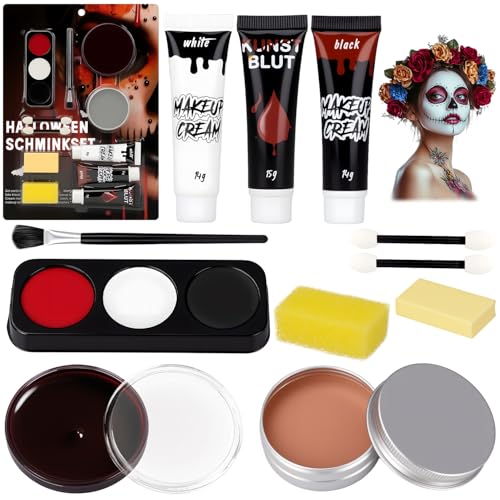 Maquilhagem profissional de Halloween - pinturas rosto Halloween Makeup para crianças adulto, kit maquilhagem carnaval profissional sangue falso pinturas corporais cera cicatrizes para teatral cosplay