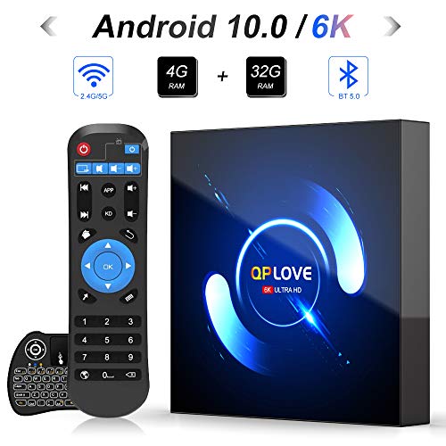 Android 10.0 TV Box avec Clavier QPLOVE 4 Go de RAM 32 Go de ROM H616 Quad Core CPU 2.4G 5G Dual WiFi Bluetooth 5.0 LAN Support 1080P H.265 4K Smart Android TV Box