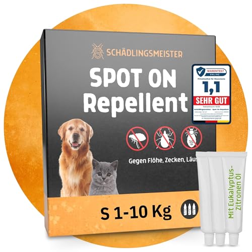 Spot On Repellent - 3 Tuben - Gegen Flöhe, Zecken, Läuse - Für Katzen und Hunde - Zum direkten Auftragen auf die Haut - Zeckenschutz Katze -...