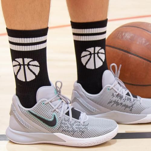 Image of ChalkTalkSPORTS Basketball Socks - Cushioned Mid-Calf Crew - Youth & Adult | Moisture-Wicking Performance Blend, Athletic Basketball Gear, Stay-Up Technology, Arch Support, Breathable, Boys and Men