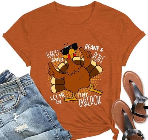 Thanksgiving Shirts for Women Funny Turkey Graphic Thankful Tshirt Fall Holiday Tops