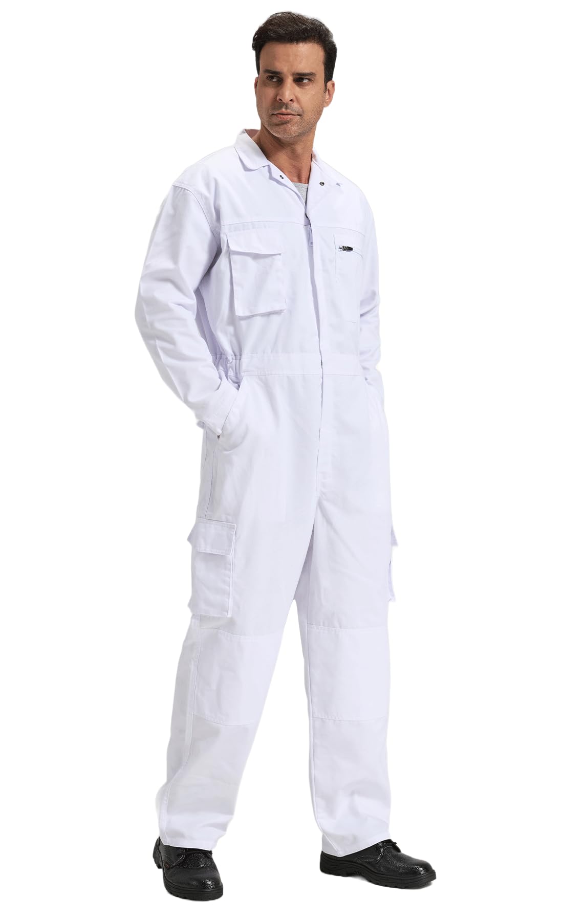 Combinaison de Travail pour Homme Salopette Mecanicien Cotte de Travail, Blanc, S