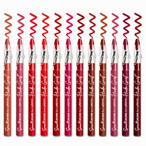 Image of 12 Pcs Matte Lip Liner & Lipstick Combo Brown Nude Red Maroon | Waterproof, Pencil, Set for Daily Party Makeup Looks, Indian Beauty, Line Fill