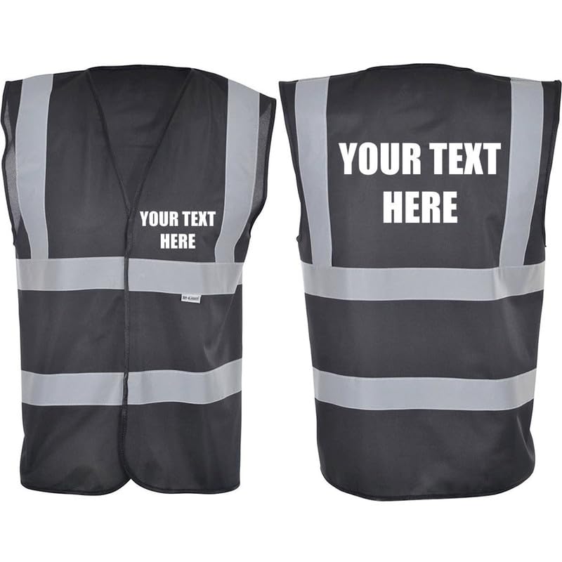 Hi Vis Vests - Personalised Hi Vis Vest Made of Durable Polyester- High Vis Vests with Reflective Vinyl Banding for Safety - Black High Visibility Vest by Brook Hi Vis, Medium 36-38”