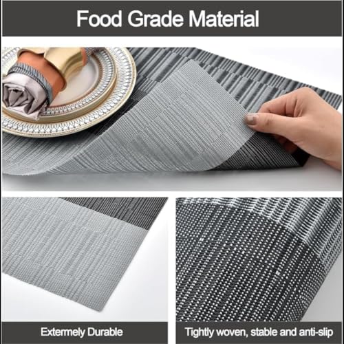 Image of Potency Table Mats Set of 6, Woven Placemats for Dining Table, Heat-Resistant, Stain-Resistant, Anti-Skid, Washable Table Mats, Vinyl Placemats for Dining, Kitchen & Restaurant Table (A Black Grey)