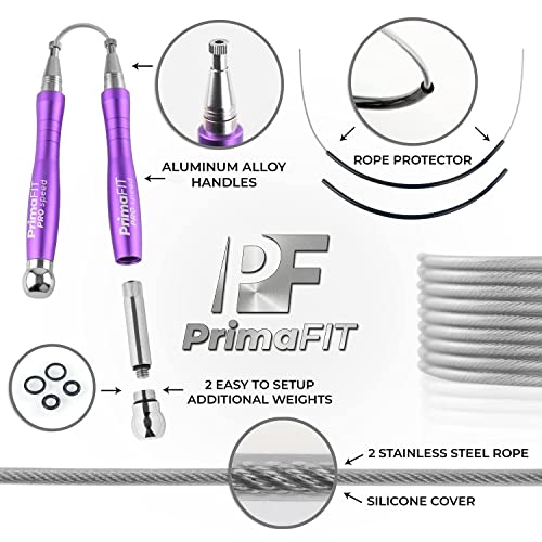 Image of PrimaFIT Pro Speed Skipping Rope Adult Fitness for Men Women Weighted Jump Rope 3m Adjustable Self-Locking Aluminium Boxing Gym MMA Crossfit Workout Fat Loss Spare Cable, Weights, Protectors Carry Bag