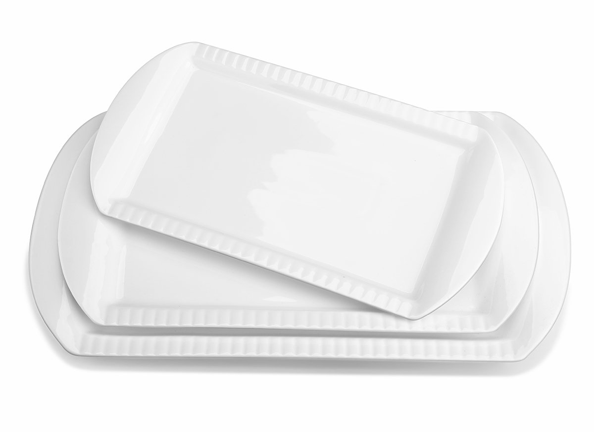 LIFVER Extra Large Serving Platters, 16"/14"/12" Rectangle Serving Trays, Serving Dishes for Entertaining, White Ceramic Platters for Serving Food Party, Turkey Platter for Thanksgiving, Set of 3