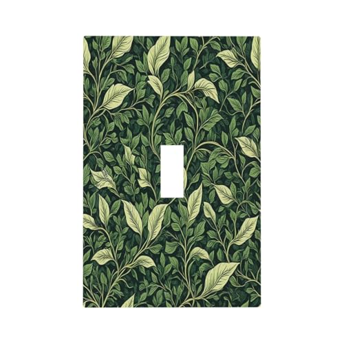 Image of Vintage Green Plant Leaves Single Toggle Light Switch Cover plate Outlet Cover Decorative Switchplate Wall Plates Electrical Panel Cover for Bathroom Living Room 5 X 3 IN