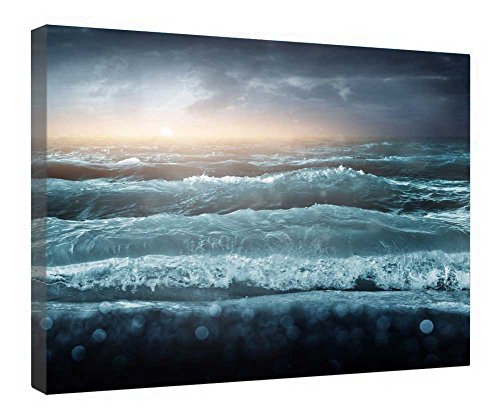 Toile encadrée vagues de l'océan pour salon zen et lumineux