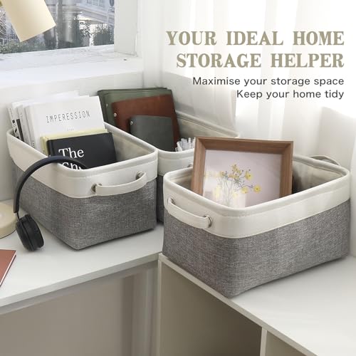 Patvingot Storage Boxes, Storage Basket with Fabric Handle for Shelves Cupboards Clothes (White/Grey, Small-3 Pack) - Image 5