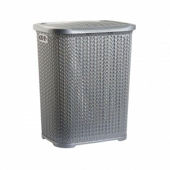Plastic Laundry Basket Clothes Washing Bin Storage Knitted Hamper Organiser (Silver, Tall)