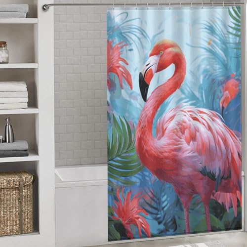 Rideau de douche imperméable flamant rose 140x183 cm avec œillets - 4
