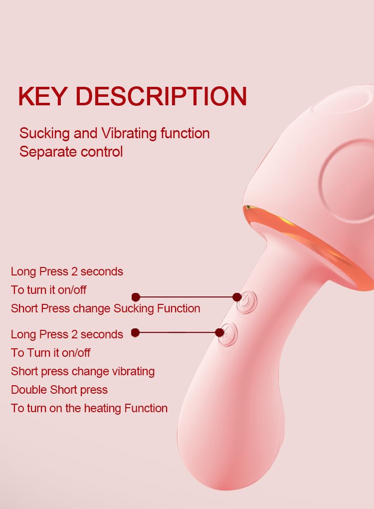 Vibromasseur Femme Triple stimulation avec Aspiration Clitoridienne, Vibration & Fonction Chauffante – Forme Champignon, Doux au Toucher, Étanche IPX7, USB Rechargeable