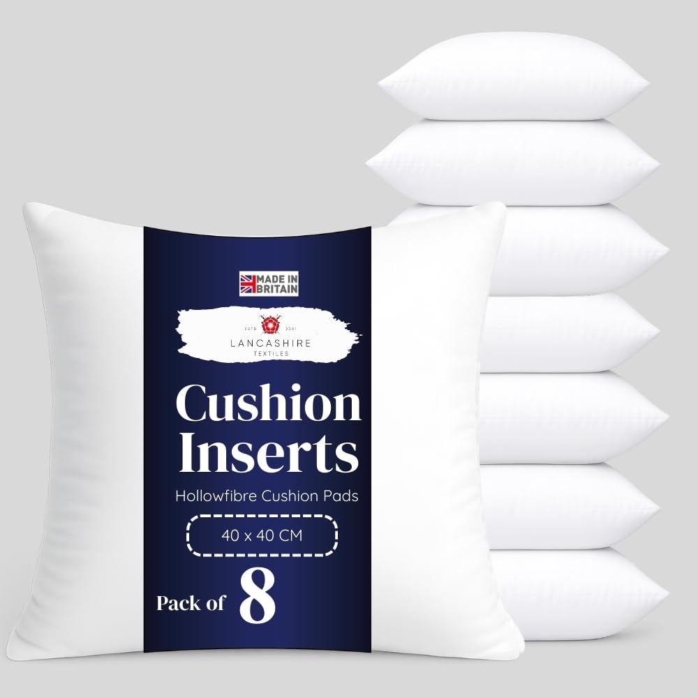 Lancashire Textiles 8 Pack 16" X 16" (40Cm X 40Cm) Quality Microfibre Casing Hollowfibre Filling Cushion Pads Made In The Uk from B&Q