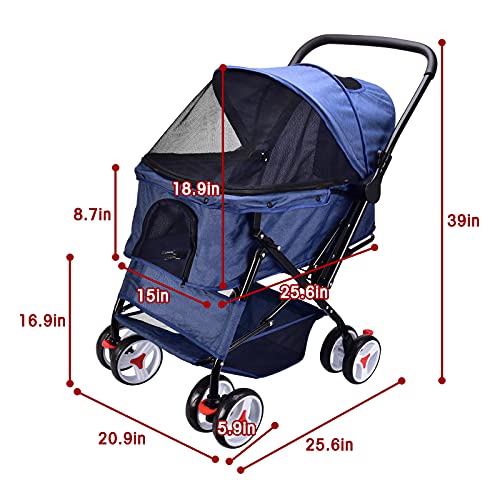 Dog Stroller with Reversible Handle Folding Pet Stroller for Dogs/Cats with 4 Wheels Puppy Stroller for Small or Medium… - Image 2