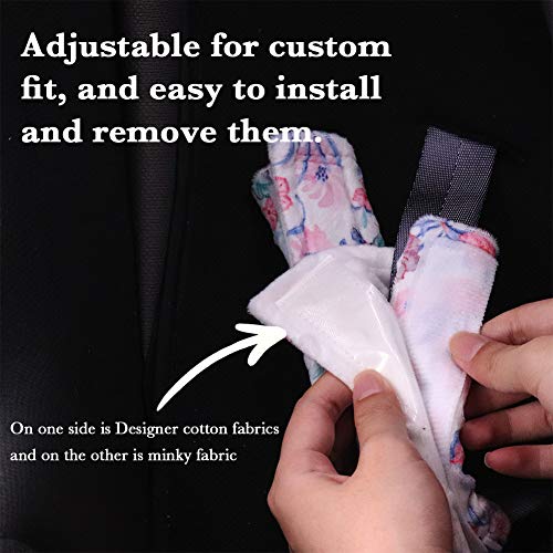 Image of Baby Car Seat Belt Covers, Floral Stroller Seat Strap Covers, Car Seat Straps Shoulder Pads for Girls Boys, Mink Seat Belt Protectors for Car Seats /Pushchair, for Kids Newborn Infants Toddlers