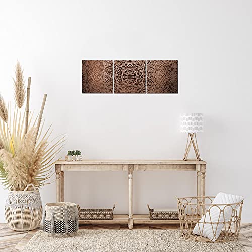 Bilder Mandala 3 Teilig Bild auf Vlies Leinwand Deko Wohnzimmer 90 x 30 cm Ornamente Beige Braun 101234c – Bild 4