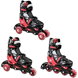 Patines Con Ruedas Intercambiables Patines en línea Singer Ajustables 3 en 1, Intercambiables Negro/Rojo 33-36(20cm-22,5cm)