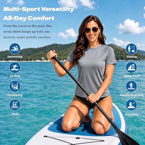 Swim Shirts for Woman: Loose Fit Short Sleeve UPF 50+ Rash Guard Quick Dry Shirts UV Sun Protection Shirts - image 6