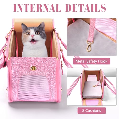 Image of Dog Carrier Purse, Pet Carrier, Bling Waterproof Premium Leather Pet Travel Portable Bag Carrier for Cat and Small Dog Home & Outdoor Small Bling Pink