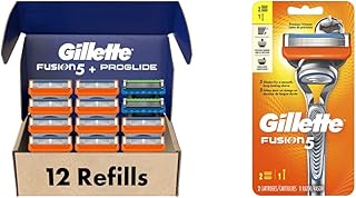 Gillette Men's Razor Blade Refills, 10 Fusion 5 Cartridges, 2 ProGlide Cartridges, Blue,Orange,Green, 1 Count (Pack of 12) & Fusion5 Men's Razor, Includes 1 Handle + 2 Refills