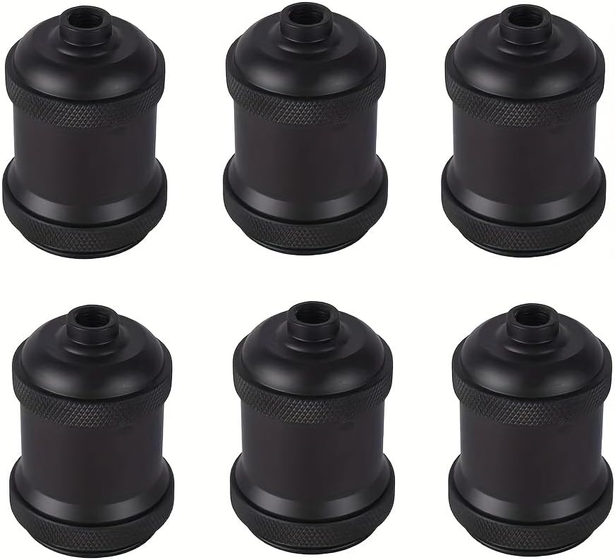 E26 E27 Edison Vintage Lamp Socket, Pendant Lamp Holder, Light Sockets Replacement, Antique Look for Industrial, Decorative, DIY Lighting, 600℃ Heat Resistant, 6 Packs (BLack)