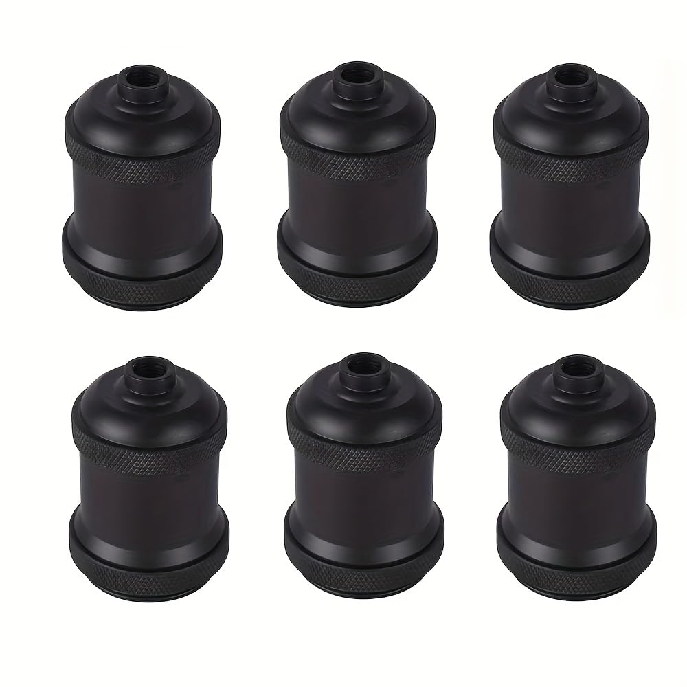 E26 E27 Edison Vintage Lamp Socket, Pendant Lamp Holder, Light Sockets Replacement, Antique Look for Industrial, Decorative, DIY Lighting, 600℃ Heat Resistant, 6 Packs (BLack)
