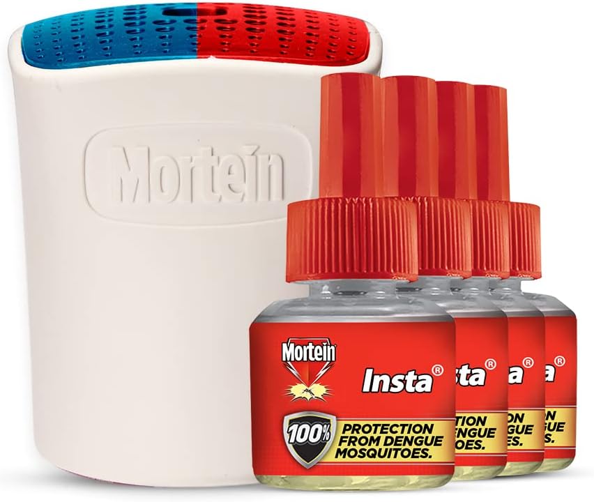 Mortein Smart Mosquito Repellent | Combo Pack - Machine + 4 Refills (45Ml Each) | 100% Protection From Dengue Mosquitoes, Pack Of 1 Multicolour