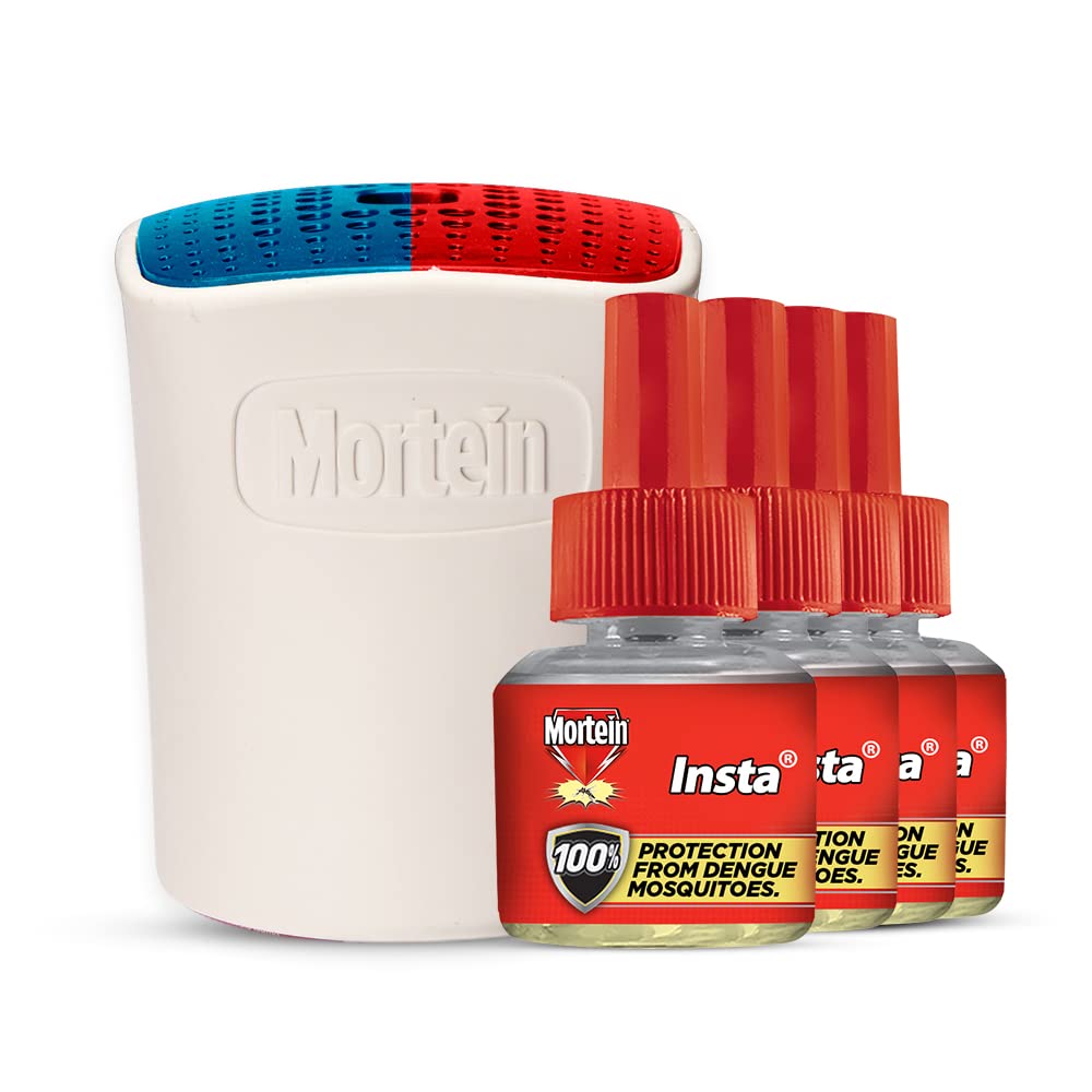 Mortein Smart Mosquito Repellent | Combo Pack - Machine + 4 Refills (45Ml Each) | 100% Protection From Dengue Mosquitoes, Pack Of 1 Multicolour