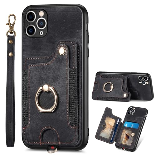Étui portefeuille iPhone 11 Pro coque de protection rabattable antichoc noir