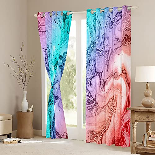 Homemissing Colorful Marble Window Curtains For Bedroom Living Tie Dye Curtains For Kids Girls Girly Pink Blue Purple Marble Window Drapes Abstract Art Treatments,W66*L72 - Image 3