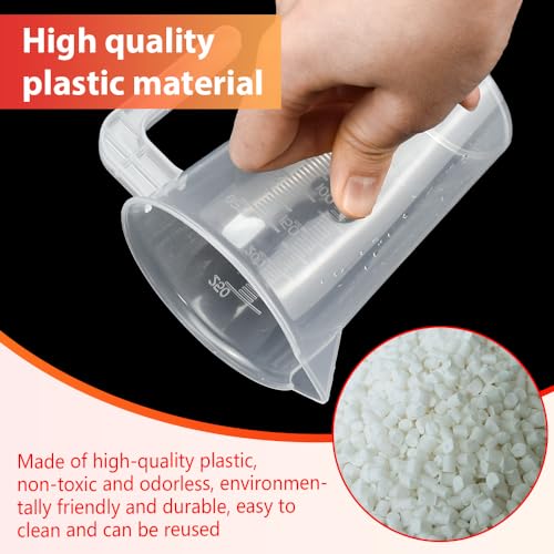 ADERTOS Measuring Jugs Set 50ml 100ml 250ml 500ml Clear Plastic Measuring Jugs Lab Graduated Beaker Measuring Cup with 4 PCS 3ml Pipettes Dropper, 4 PCS Stirrer Sticks for Kitchen Cooking Baking - Image 4