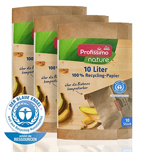 Bio Kompost Beutel 10 Liter/ 3er Pack (3 x 10 Stück) - Kompostierbar und Umweltfreundlich aus 100% Altpapier