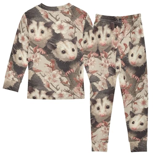 Pajama Sets Long Sleeve Adorable Possums Among Blossoms Soft Comfy Sleepwear 2 Piece PJS 3-8T3