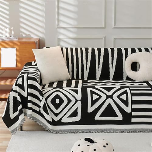 Image of Styleys Chenille Sofa Cover - Reversible Sofa Towel & Blanket | Soft, Anti-Slip, Washable Couch Protector for Living Room & Lounge - 2 Seater - 250X180cm, Black, XNESMSFJ-1B