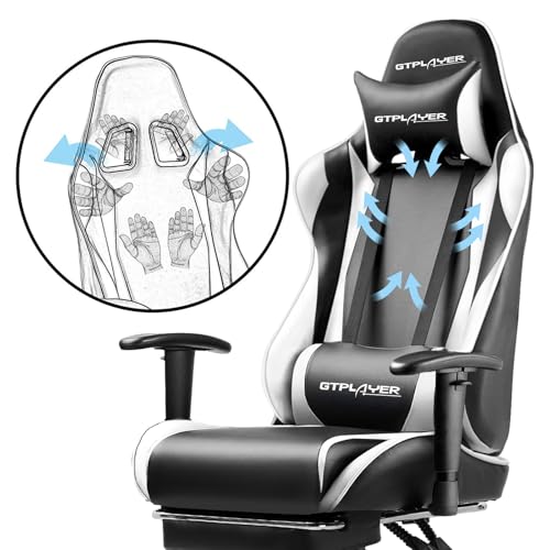 GTPLAYER Ergonomic Gaming Chair w/ Footrest, 3D Armrests & Lumbar Support (White) - image 6